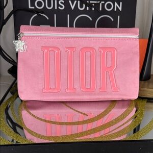 Dior Pink Cosmetic Case with Bold Lettering